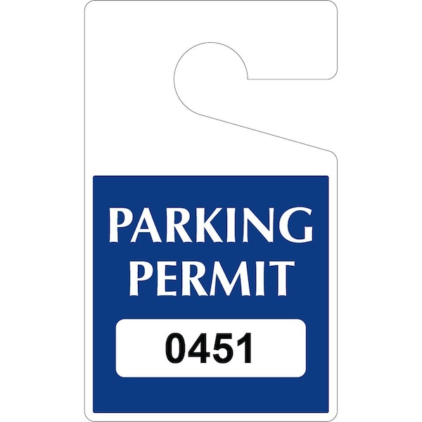 Lustre-Cal Laminated Hanging Parking Permit Dark Blue 5in x 3in 30mil Plastic Serialized 450-500, 50PK 253343301Bd0451 - main